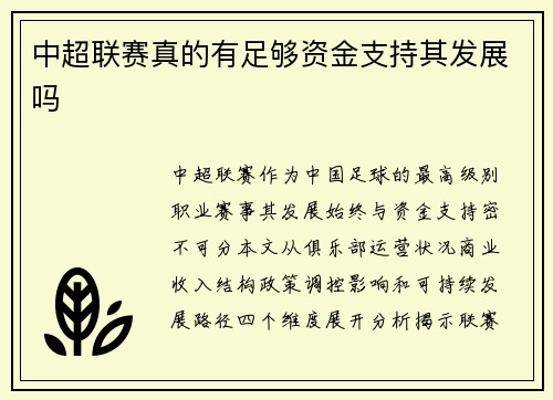 中超联赛真的有足够资金支持其发展吗