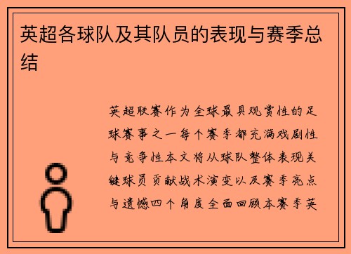 英超各球队及其队员的表现与赛季总结